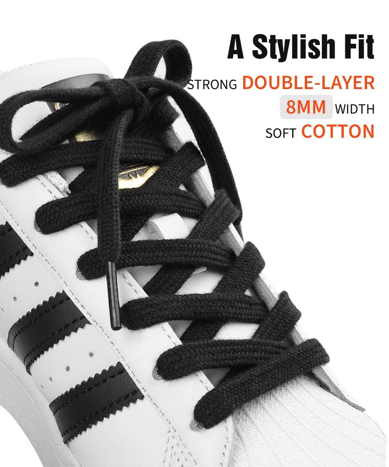Handshop Wide Flat Athletic Shoelaces 5/16"(2 Pair) - Shoe Laces for Sneakers and Casual Shoes Replacements Black 47 inch (120cm) - Image 2